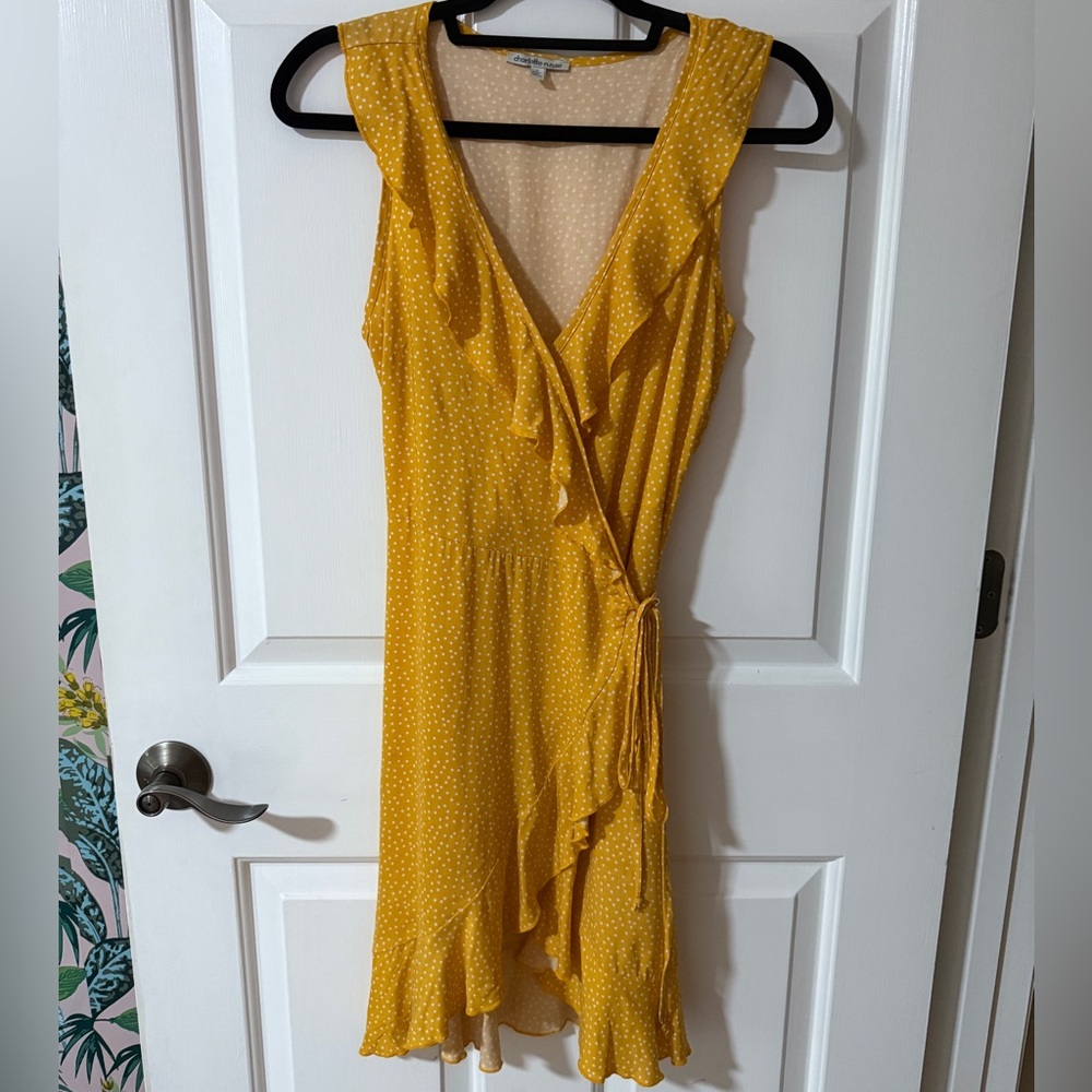 Charlotte Russe Yellow Polka Dot Wrap Dress- Size Small